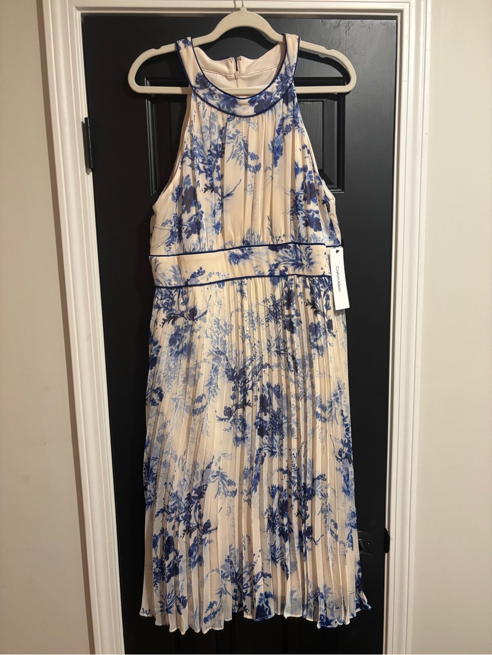Calvin Klein Cream Dress with Blue Floral Print